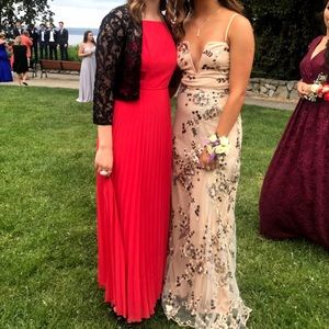 Tan floral long formal dress